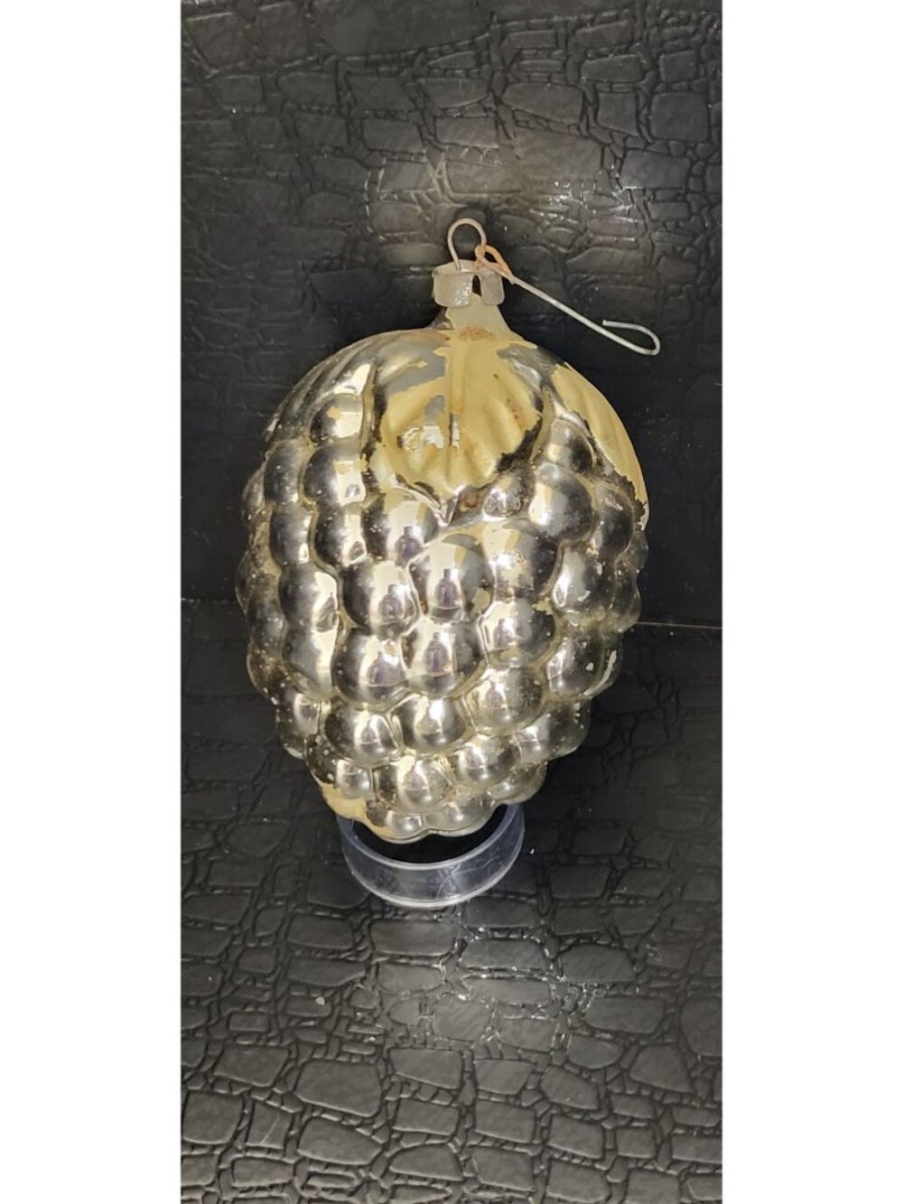 Antique Large German Christmas Ornament 4" Figural Glass Grape Cluster w/ Leaves
